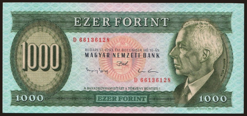 Hungary - 1993 - 1000 Forint - "UNC" #CO7418