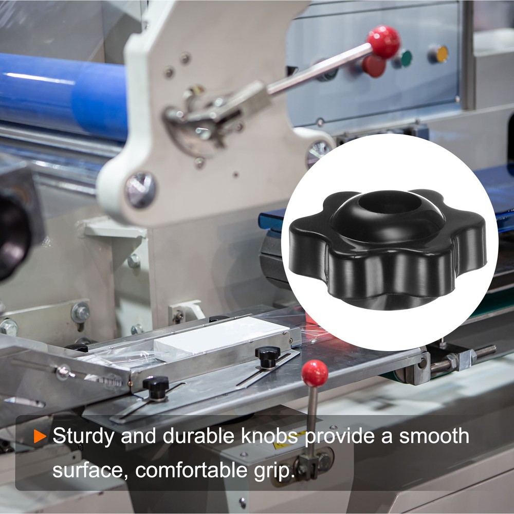 6Sets Star Knobs M6 Thread 25mm Head Through Hole Brass Insert Hand Knob Black