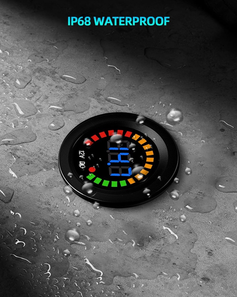 Waterproof DC 12V Voltage Meter, LED Digital Display Voltmeter 1P, With Cable