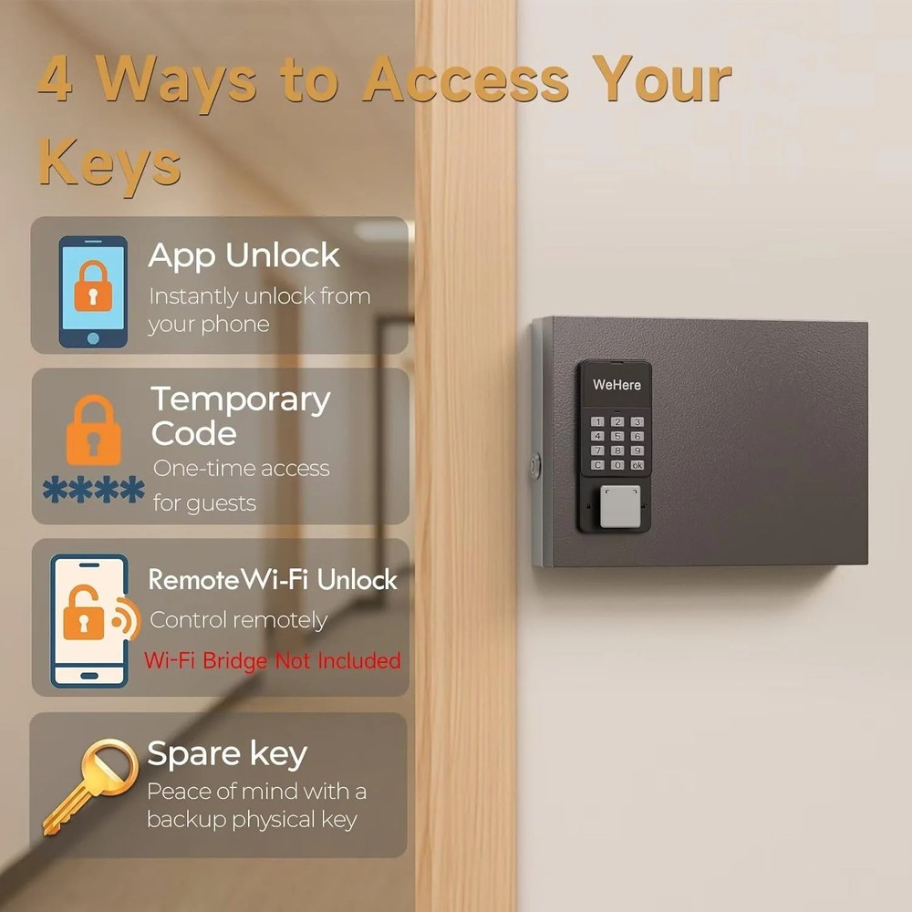 16 Key Lock Box Wall Mount, Smart Key Cabinet, use One Time Password,Fixed Code,