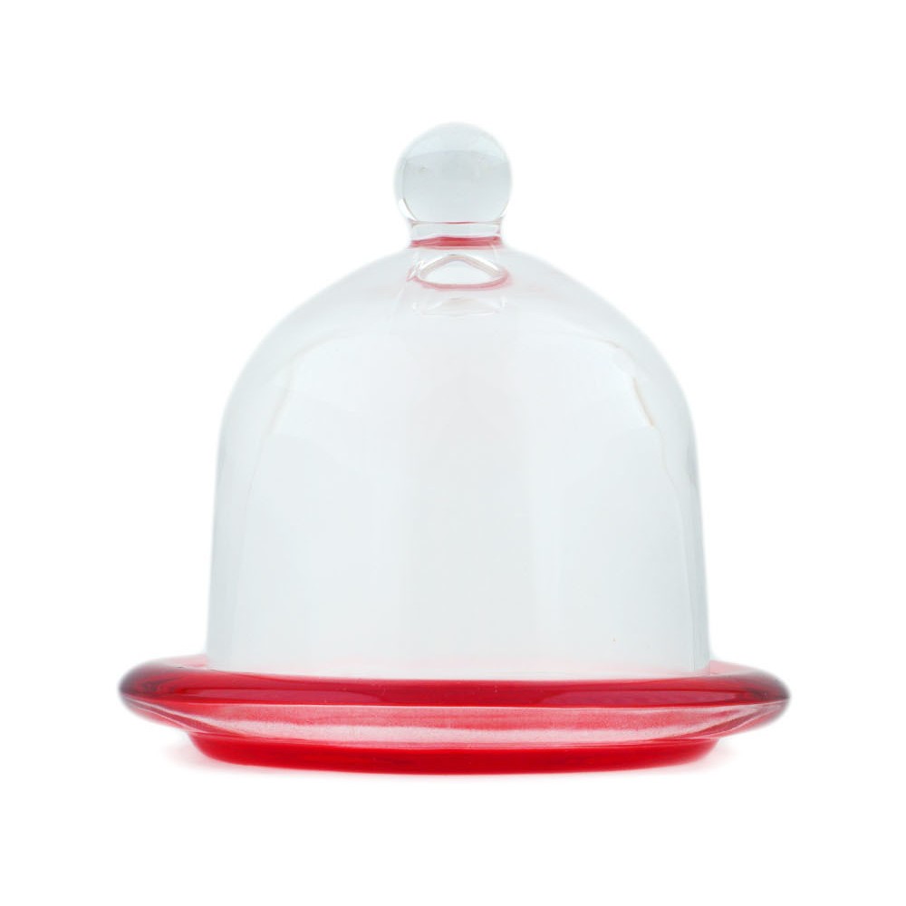 Glass Dish with Cover 4" Red