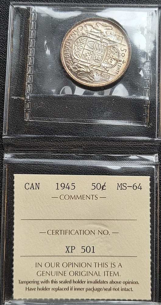 1945 Canada Silver 50-Cent Half Dollar ***ICCS Graded MS-64*** Book Value $250