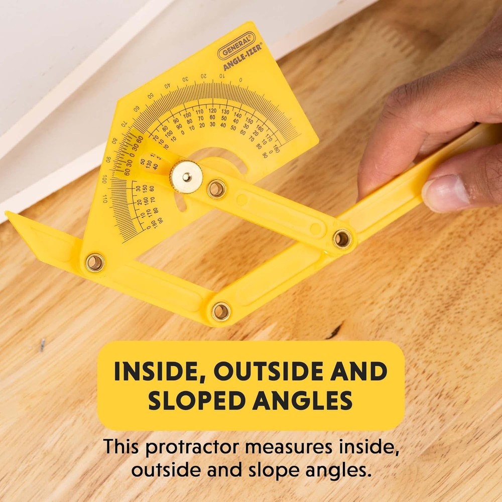 Compact Hand-Powered Protractor for Sloped, Inside & Outside Angles - Yellow