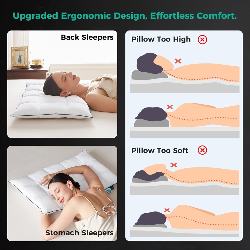Three Geese Ultra Thin Flat Goose Down Feather Pillows for Sleeping Standard ...