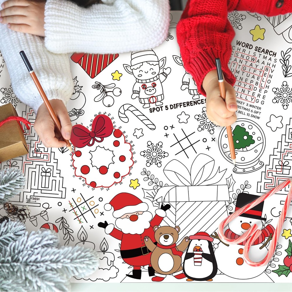 Gatherfun Kids' Christmas Disposable Coloring 108" x 54" (Rectangular), White