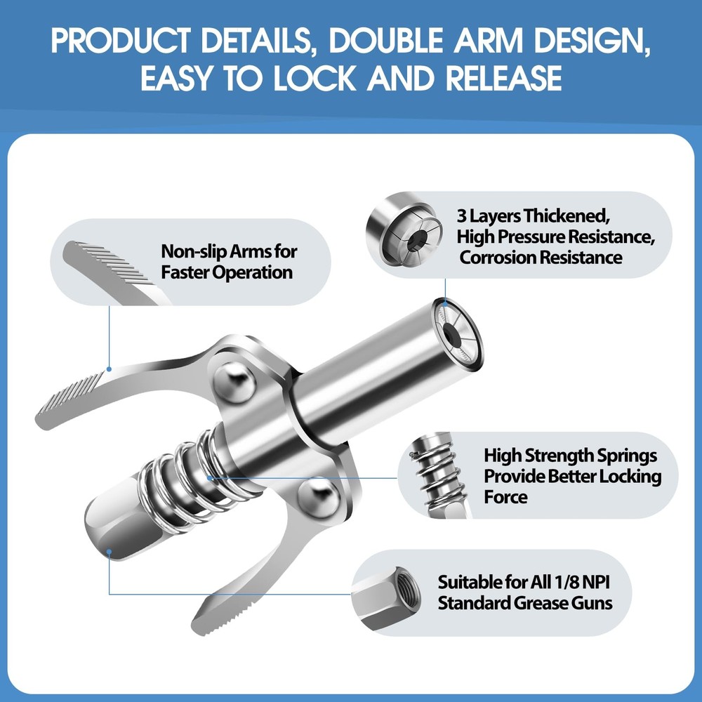 Grease Gun Coupler Double Handle Quick Lock Release Grease Tip End Coupler