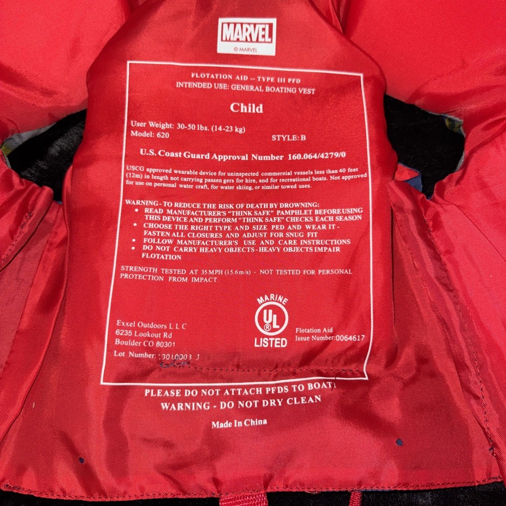 Life Jacket Vest Spider Man Marvel Child