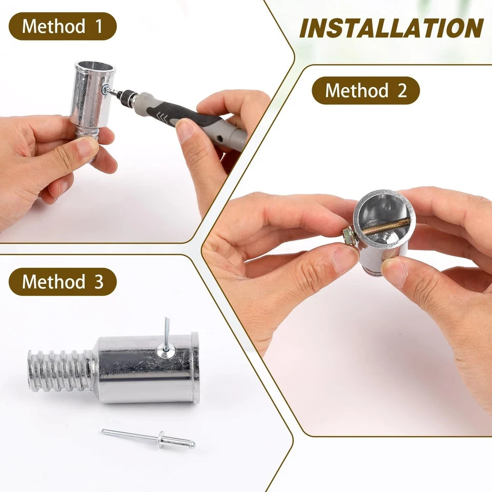 Broom Handle Threaded End, 2 Set Replacement Kit Metal Tips for 1" Wood or Me...