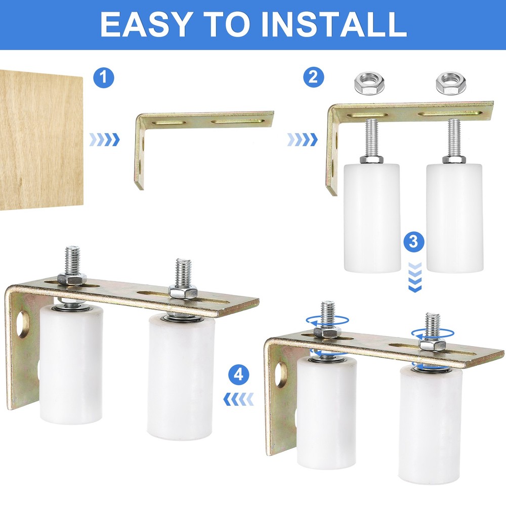 4Pcs Slide Gate Guide Roller 3" Nylon Gate Support Rollers with Bracket, White