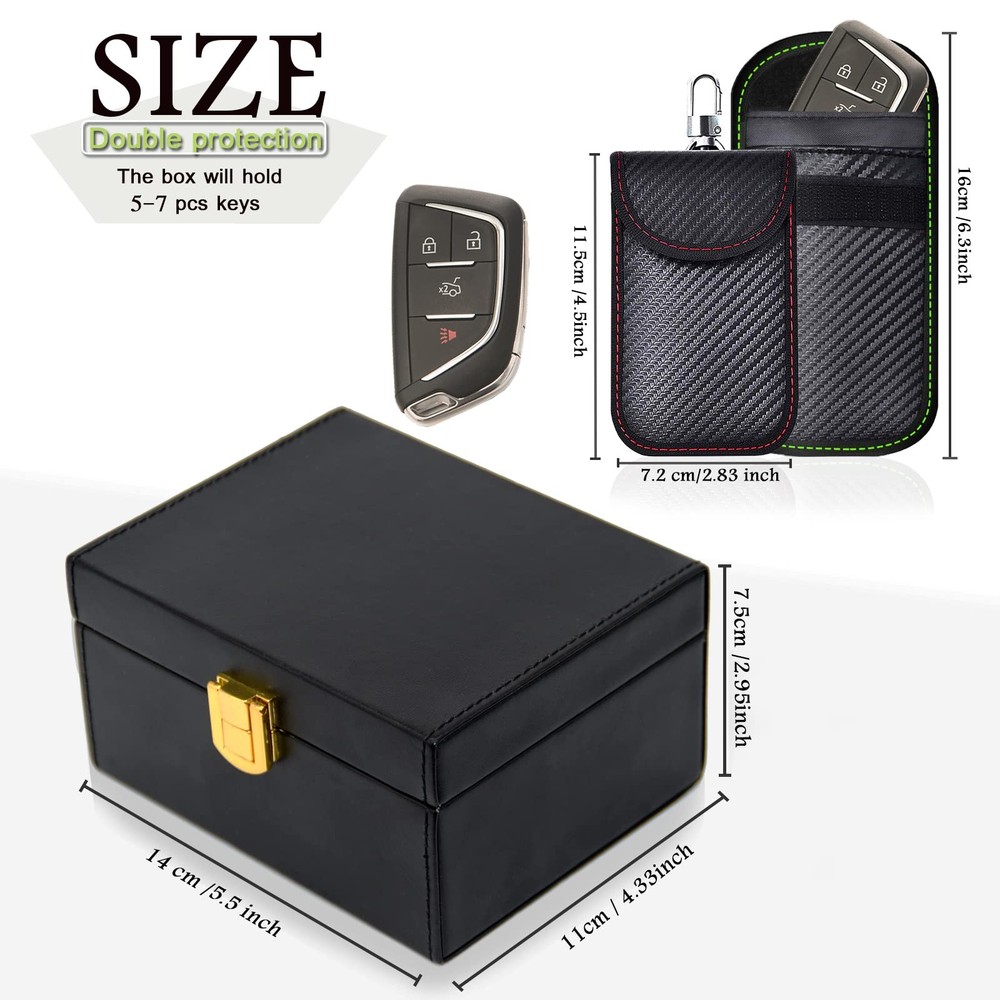 Faraday Box & 2 Pack Bag for Key Fob Protector, Medium, black