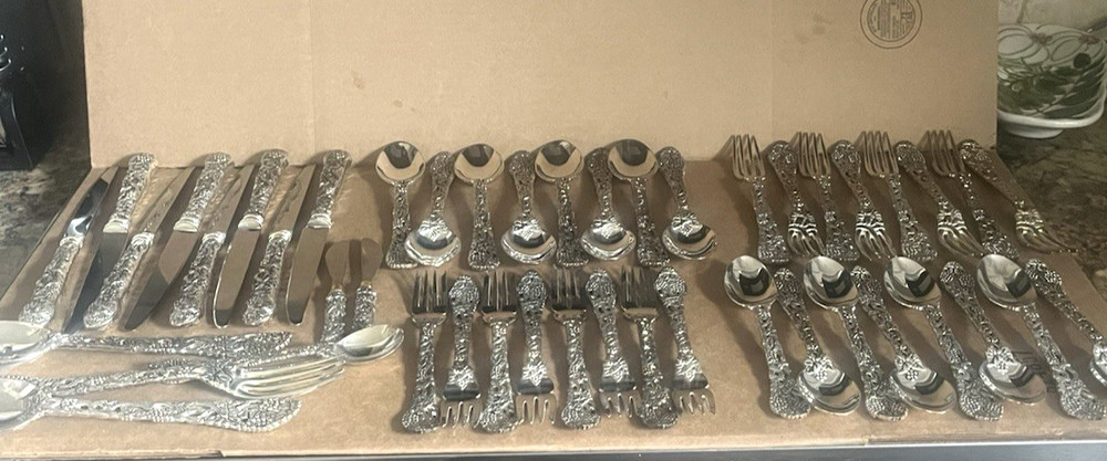 46 Pcs. Neiman Marcus Godinger Silver Plated  Vineyard Pattern