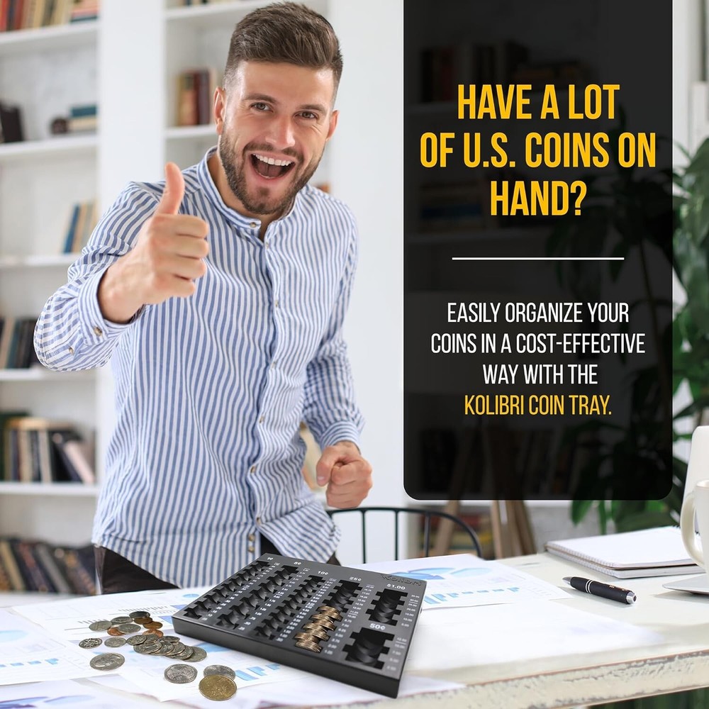 Compact Coin Sorting Tray with 6 Compartments for U.S. Coins - Efficient Coun...