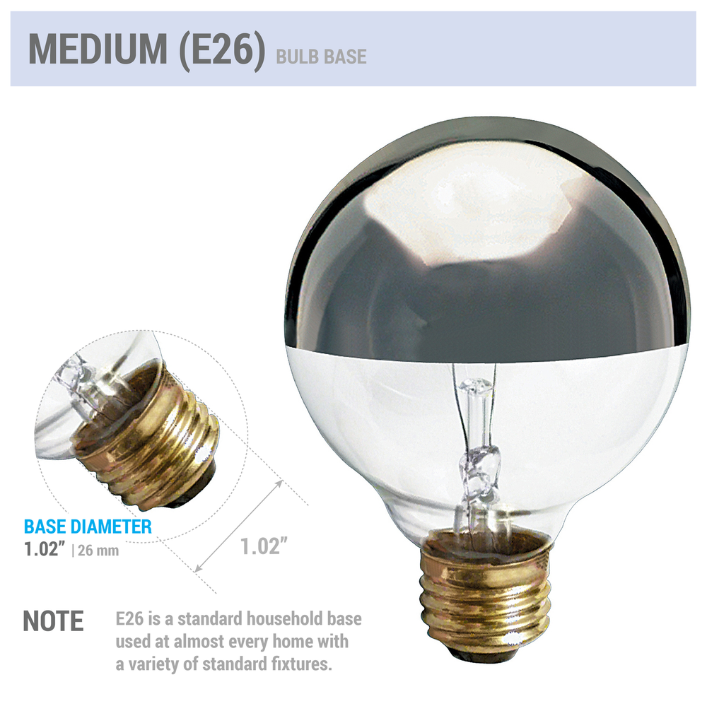 4 Pack 40G25 Globe Bulbs 120V 40W G25 Medium E26 Half Chrome Mirror Silver Crown
