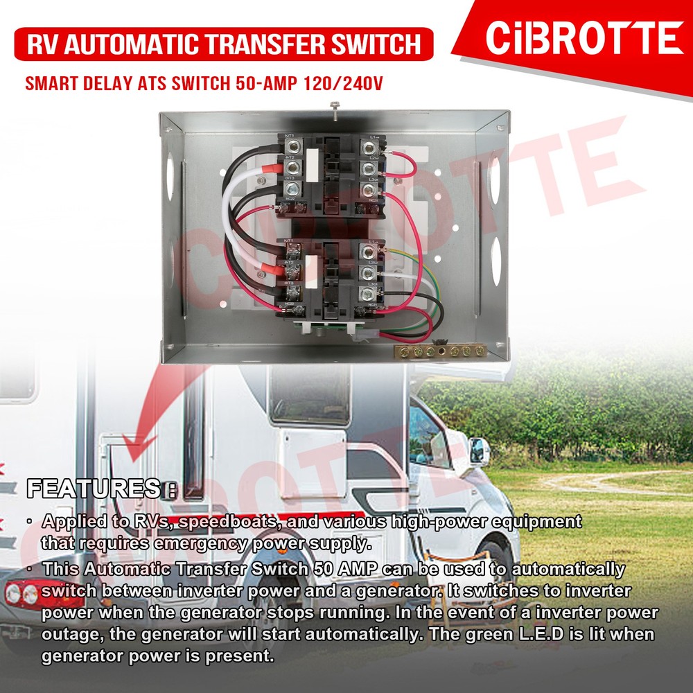 RV Automatic Transfer Switch Smart Delay ATS Switch 50-Amp 120/240V