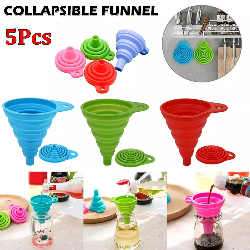 5X Silicone Collapsible Telescopic Foldable Mini Gel Funnel Kitchen Liquid Tools
