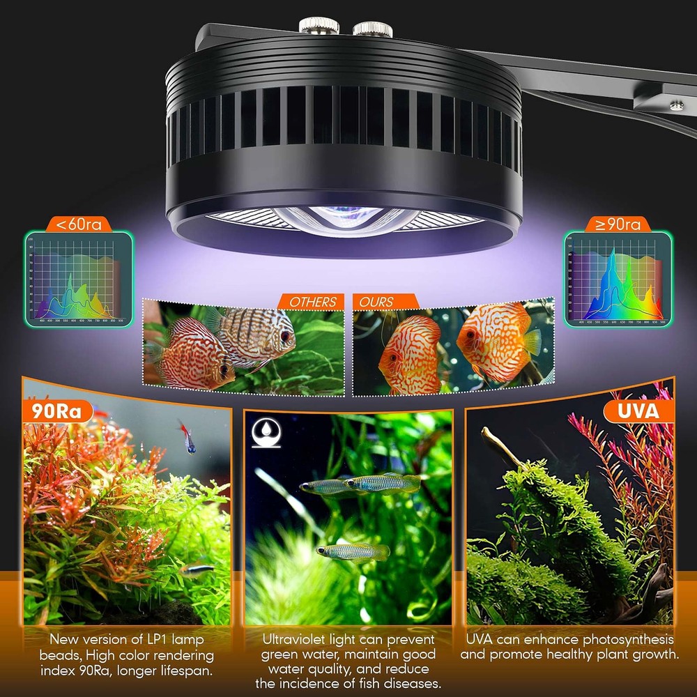 Aquarium Clip-On Stream Light with Controller, LED Fish Tank Light with 3 Mod...