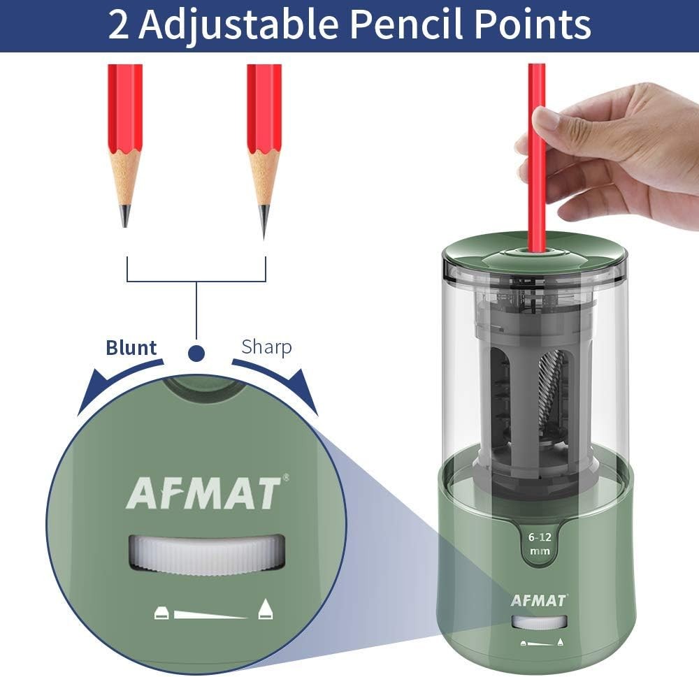 AFMAT Electric Pencil Sharpener, Auto Stop, Super Sharp & Fast, Green