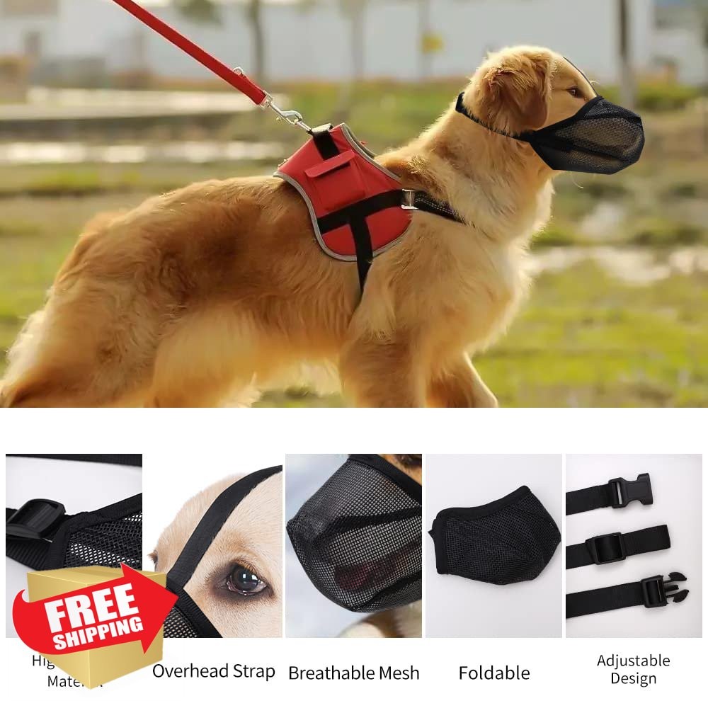 Miavers Dog Muzzle, Black Medium Mesh, Adjustable, Anti-Barking