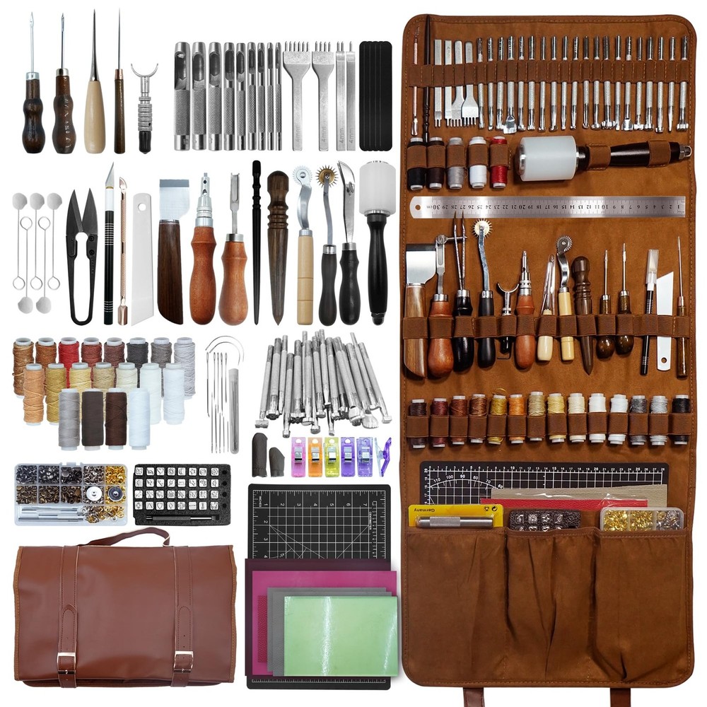 Runfider Leather Working Tool Set 588PCS Professional Leather Craft Tools Kit...