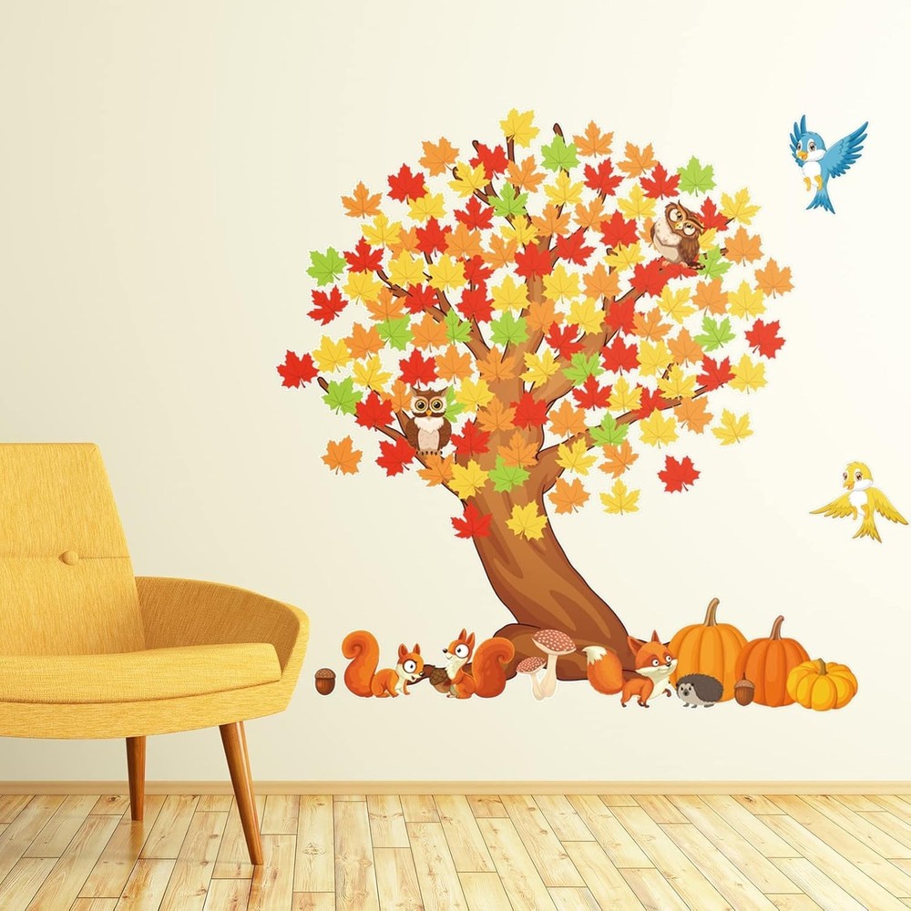 155 Pcs Fall Bulletin Board Set Autumn Classroom Tree & Maple Leaf Cutouts