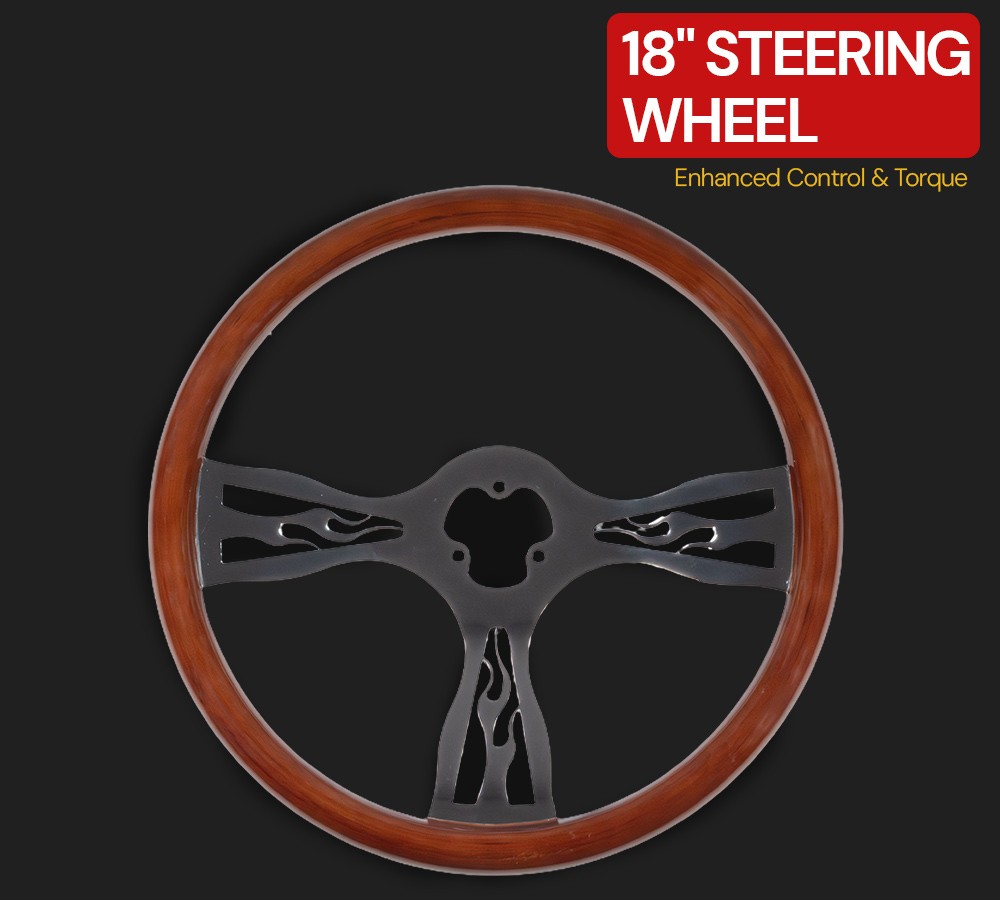 18"Wood 3-Spoke Fire Pattern Steering Wheel Kit w/Adapter Hub for Freightliner