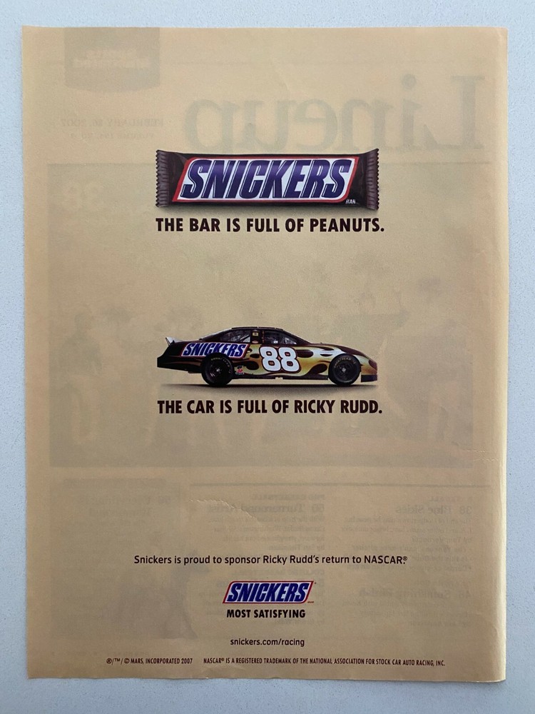 NASCAR Snickers Most Satisfying 2007 Print Ad