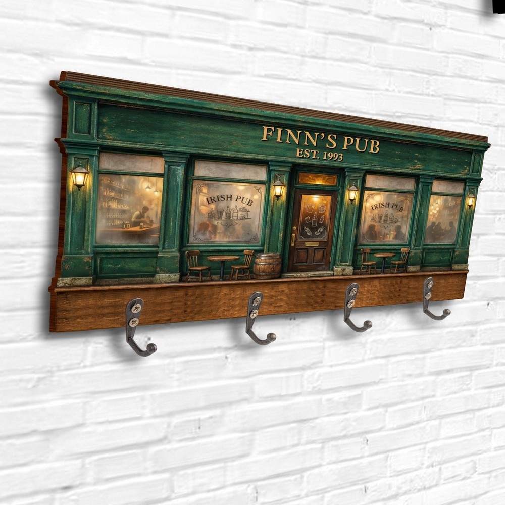 Irish Pub Design With Storefront Bar And Lanterns - Personalized Key Holder
