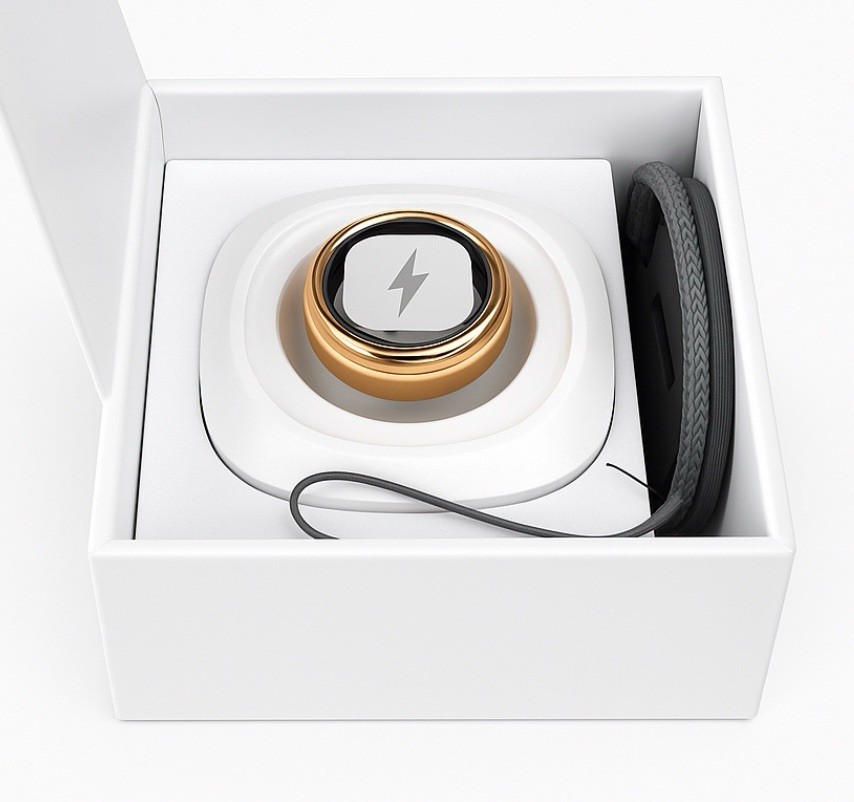 SMART RING WITH WIRELESS CHARGING BASE SIZE 6 NEW IN BOX GOLD PLATED BLUETOOTH