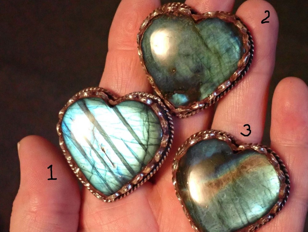 Heart Carved Labradorite Ring adjustable