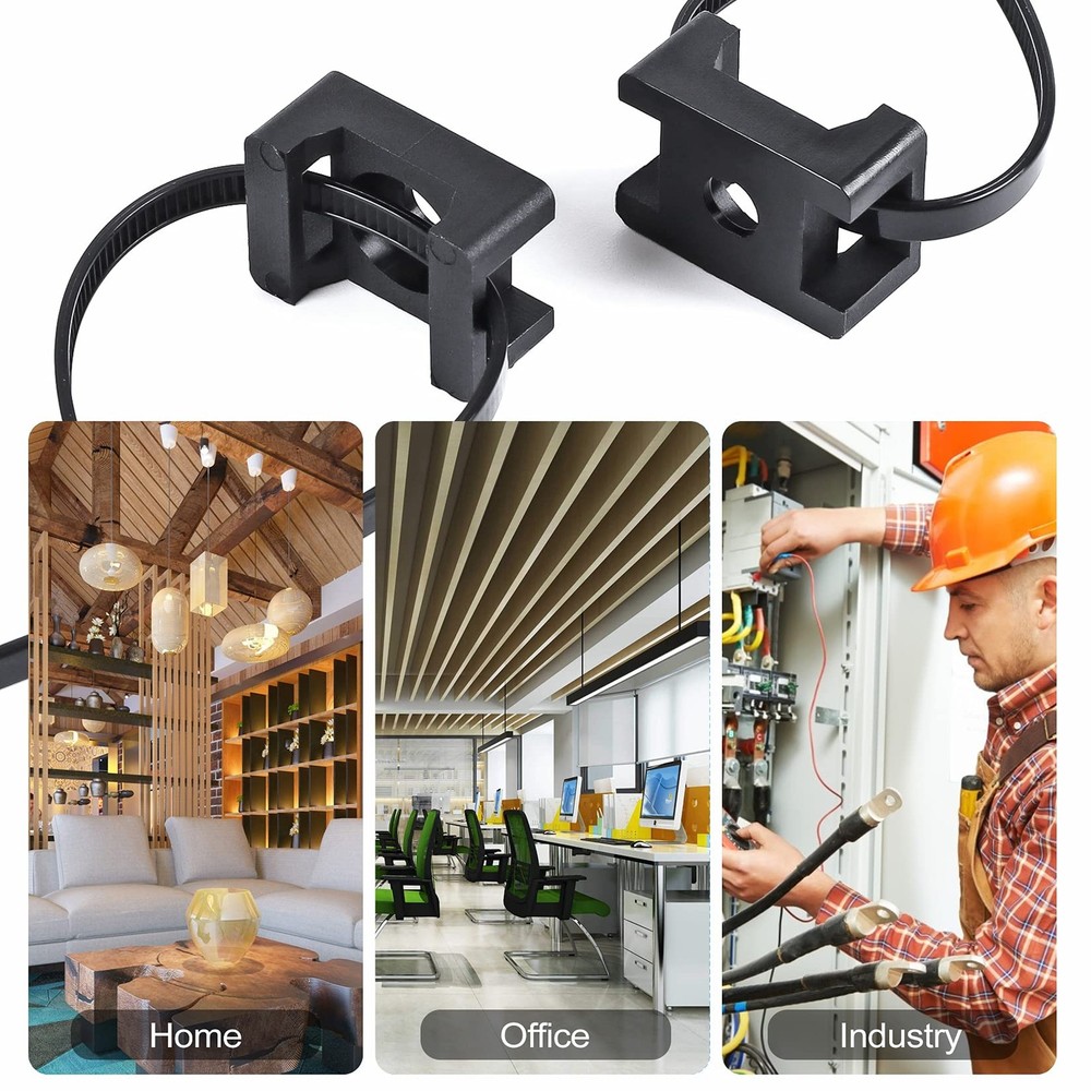 100 Pcs Cable Zip Tie Saddle Type Mounts Base with 100 Pcs 8" Cable Ties