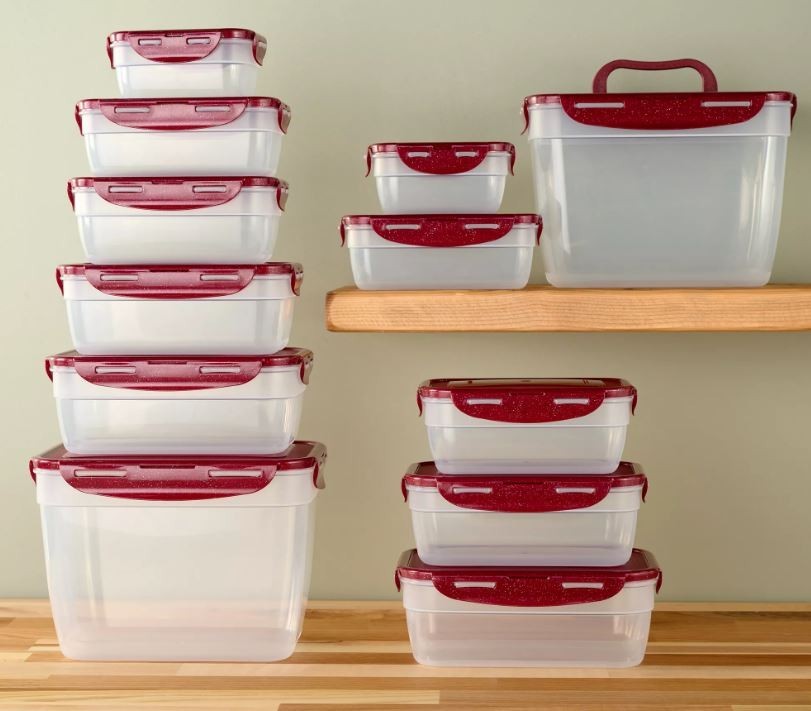 LocknLock 12-Pc Nestable Rectangle Storage Set,2 Handle Lids K313878 Cinnamon