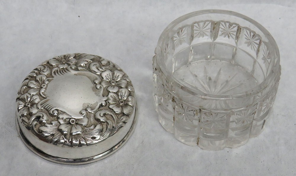GORHAM c.1879 STERLING SILVER & CRYSTAL SMALL CREAM JAR