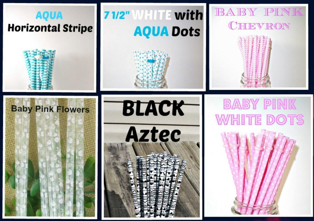 PATTERNED STRAWS, Dots, Checks, Flowers, Chevron, Fruit, Reusable, BPA Free