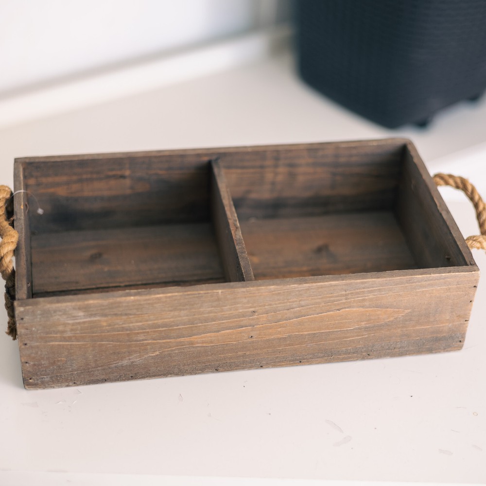 RUSTIC 2 Section Wood Basket Bin Container