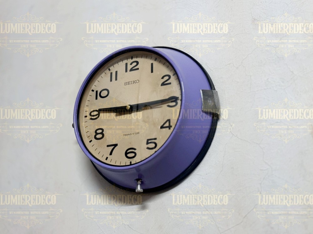 Seiko Wall Clock – Purple Frame, Cream Dial, Retro Transistor Battery Clock