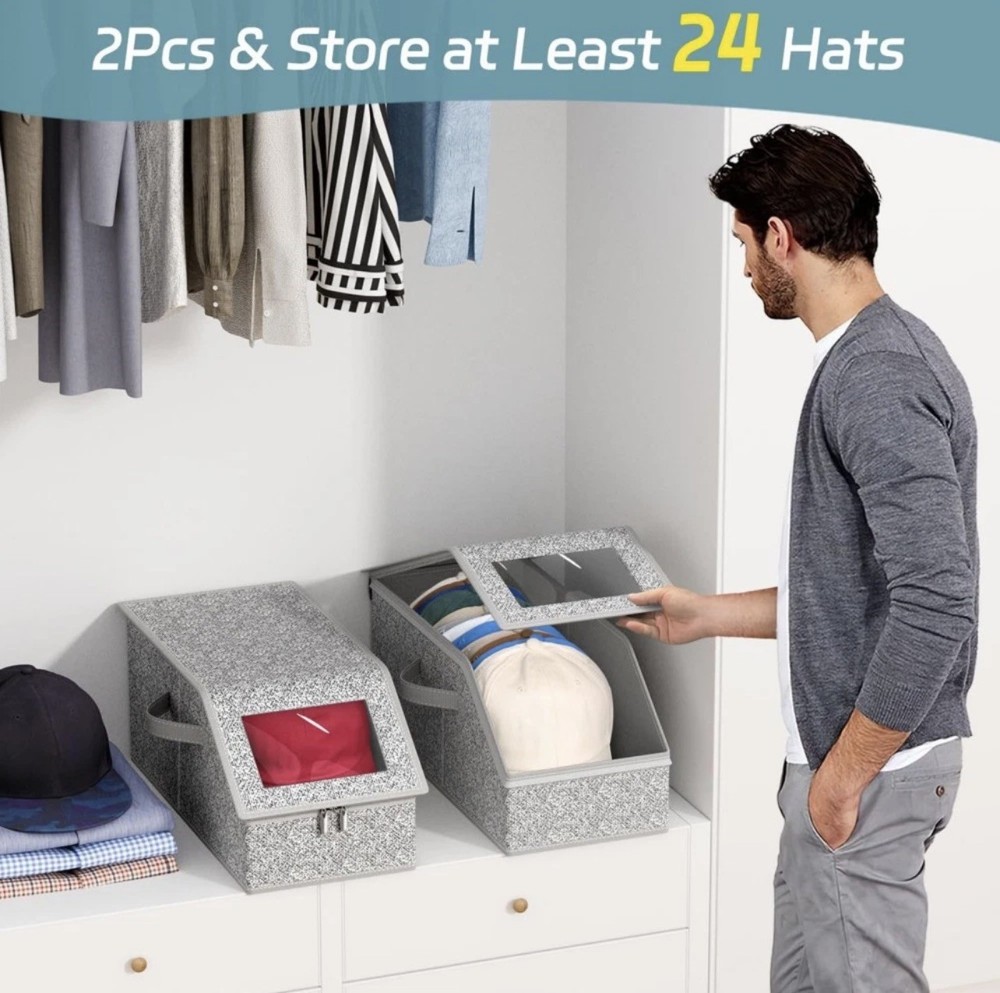 Hat Organizer for Baseball Caps Holder, Stackable Hat Storage Box Case with Lids