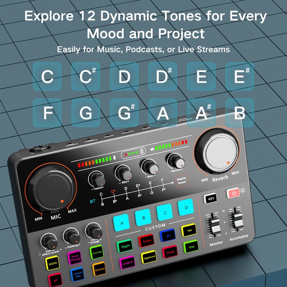 Audio Interface for Beginners - Streaming Podcast Mixer with -preamp, 48V Pha...