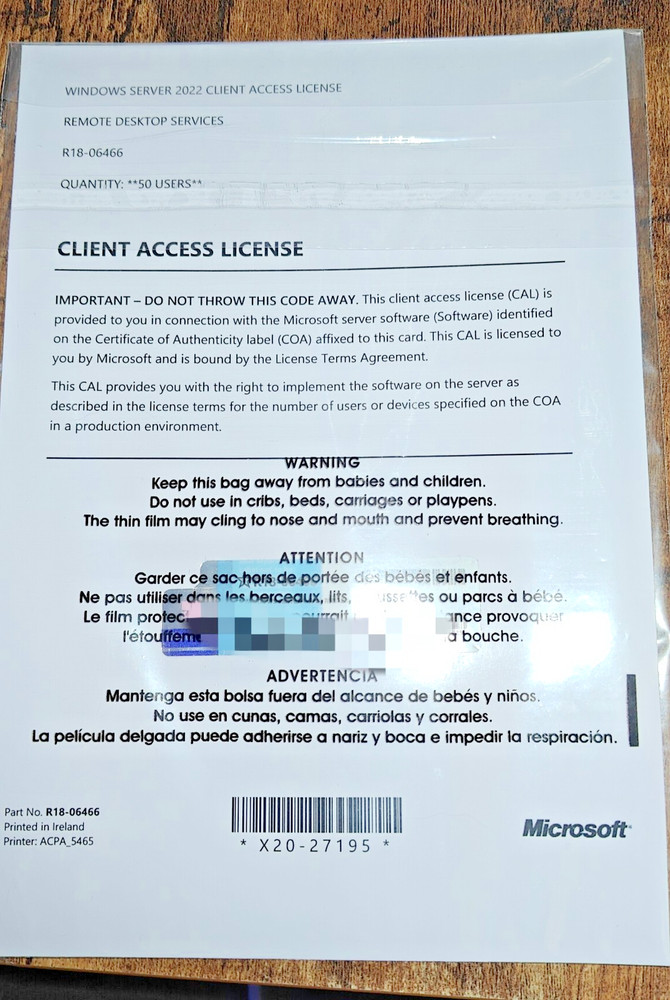 Windows Server 2022 - Remote Desktop Client Access Licenses (50 Users)