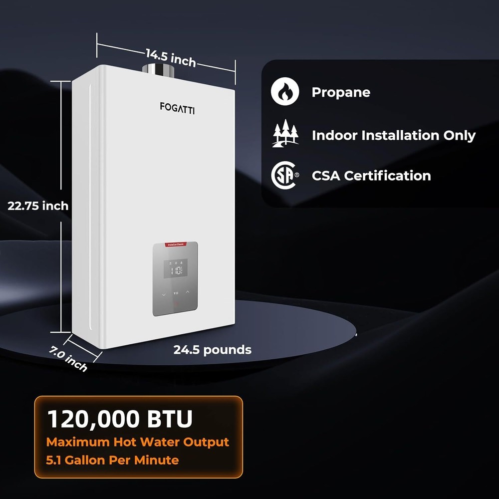 【90% NEW】Tankless Water Heater Propane Indoor Instant Hot 5.1GPM 120000 BTU