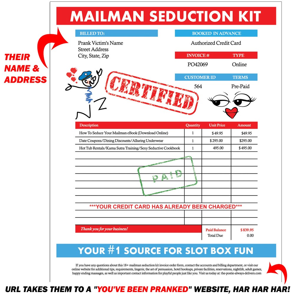 Mailman Seduction Kit Packet Prank Mail Sent Anonymously!