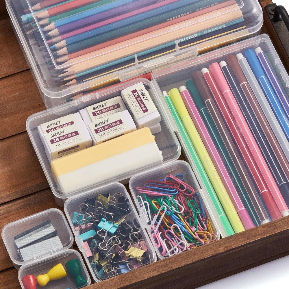 Thintinick 42 Pack Rectangular Mixed Sizes Clear Plastic Storage Containers B...