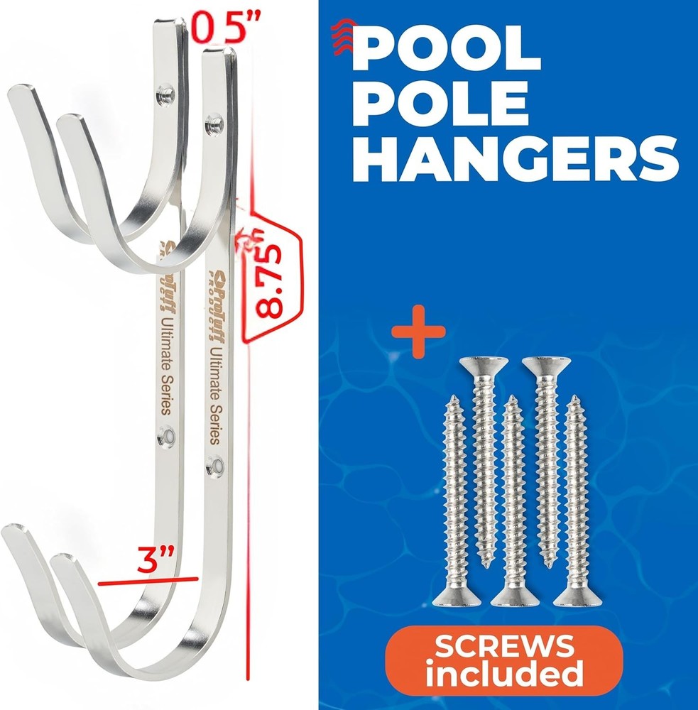 ProTuff Pool Pole Hanger Set 2 Pack Stainless Steel Utility Hooks Rust-Proof
