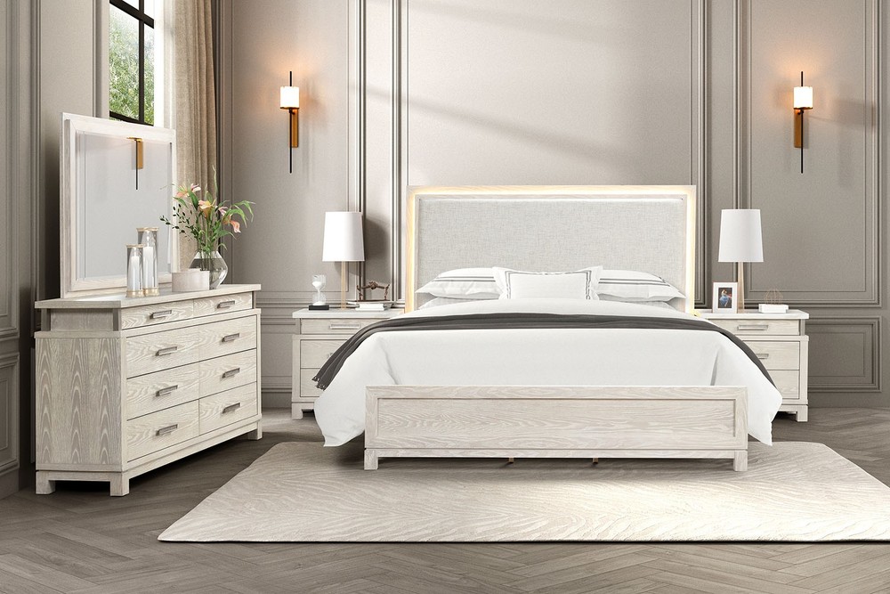 Weathered Gray Finish Eastern King Size 4pc Bed Set Transitional Style Bedroom