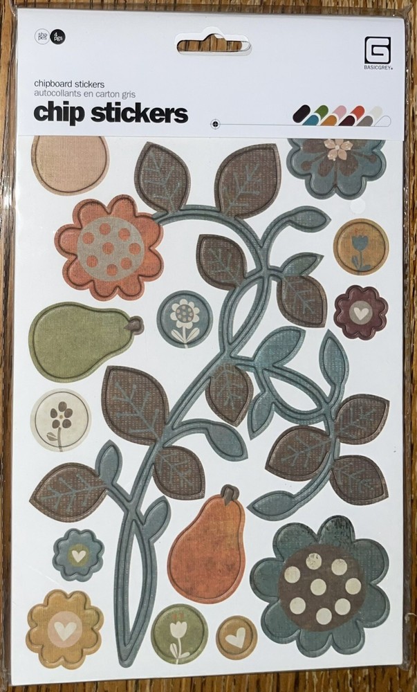 Basic Grey Designer Chipboard Real Thick & Sticky Chip Scrapbook Stickers 4pgs