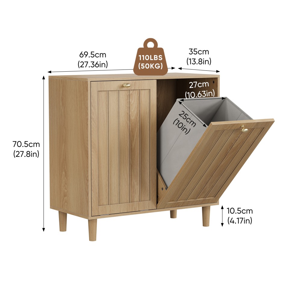 Sloping laundry basket with removable inner basket, concealed laundry basket