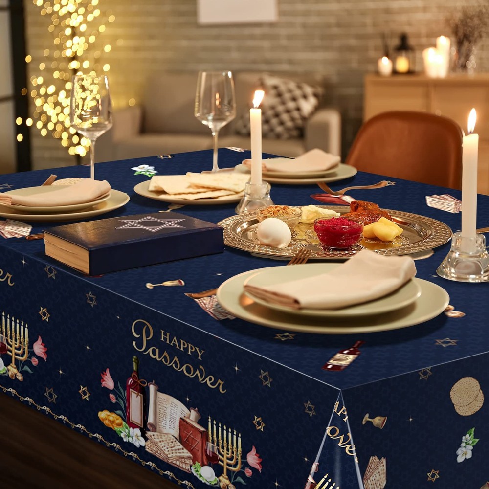 3Pack Happy Passover Tablecloth,Plastic Disposable Passover Tablecloth,Rectan...