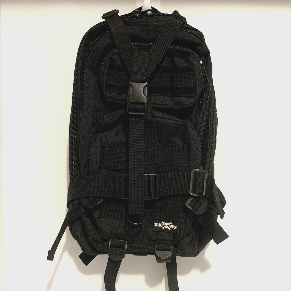 M48 OPS Black Tactical Backpack Bug Out Rucksack Hiking Travel Range Zip Bag
