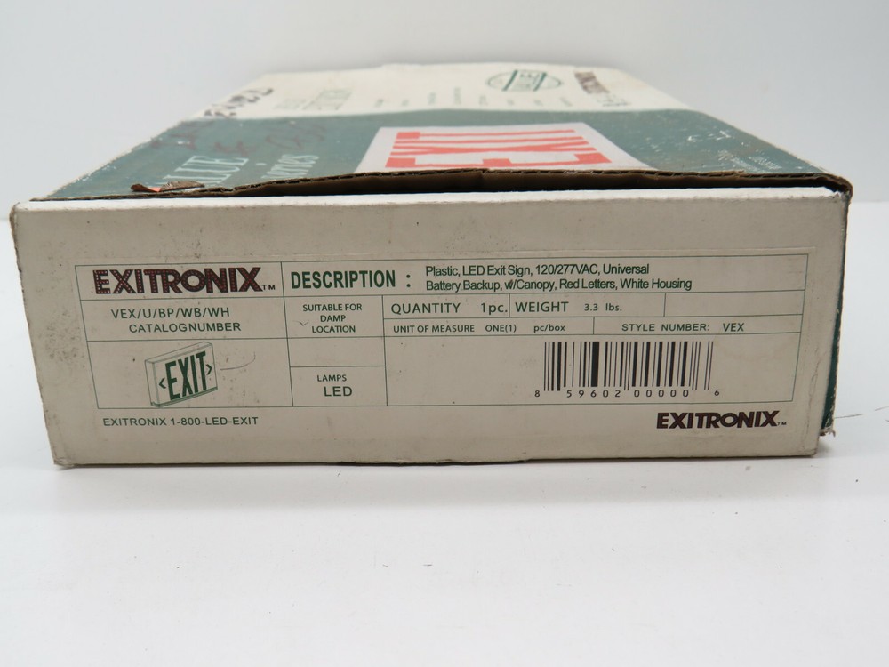 Exitronix VEX/U/BP/WB/WH Emergency LED Exit Light with Battery Back-Up 120/277V