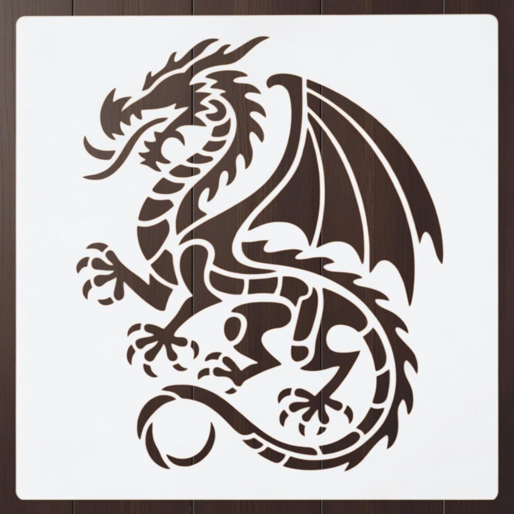 Dragon Stencil – Mythical Fantasy Creature Design Template Pattern Reusable A...