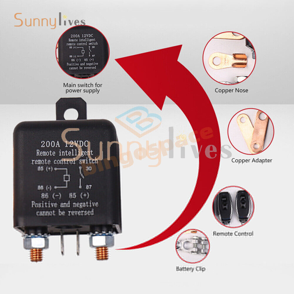 DC12V 200A Universal Car Relay Wireless Remote Control Switch Built-in Battery